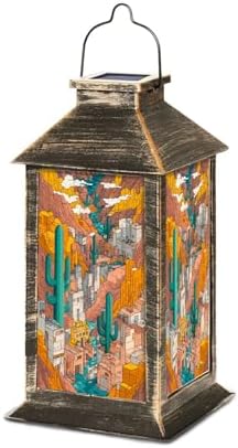 Solar Lantern Western Stained Mountains Earthy Tones Outdoor Waterproof Garden Hanging Lantern Solar Powered Lighting Outside Table Lamp for Patio Deck Camping 1 Pack by Unknown