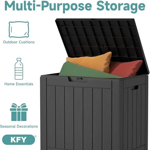 30 Gallon Waterproof Resin Deck Box, UV Resistant Outdoor Storage for Garden, Patio, Porch, Delivery,Striped Black - Image 5