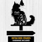 Custom Longhair Cat Memorial Stake, Floral Cat with Butterfly Grave Marker, Personalized Pet Loss Gift Metal Garden Plaque (Floral Cat With Butterfly) - Image 3