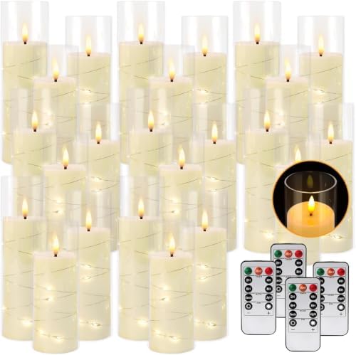 24 Pack Flameless Candles with Embedded Star String Fairy Lights, Battery Operated Candles, LED Candle, Fake Candles with Remote Control and Timer, White,(D2.2 x H 5" 6" 7") - Image 4