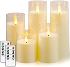 Fo32won Ivory White LED Flameless Pillar Candles Battery Operated with Remote Timer, 5 Pack 3D Flickering Acrylic Candles for Home Living Room Bedroom Fireplace Wedding Party Holiday Decor & Gift by StartDecoratingwithFo32won