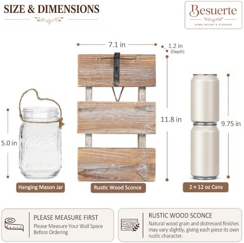 Rustic Mason Jar Sconces Wall Decor, Brown, Set of 2 - Image 2