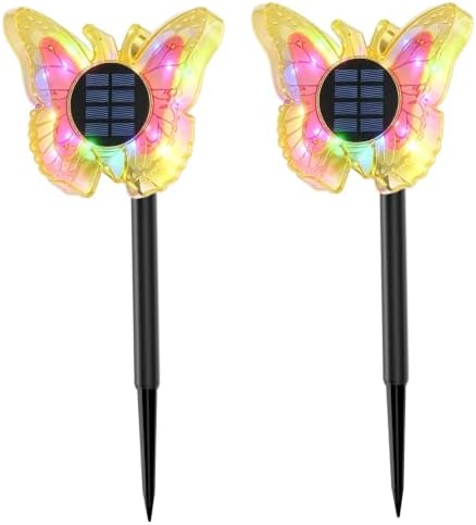 Decorative Garden Stakes, 2-Pack Butterfly Solar Lights for Outside, Yellow by Unknown