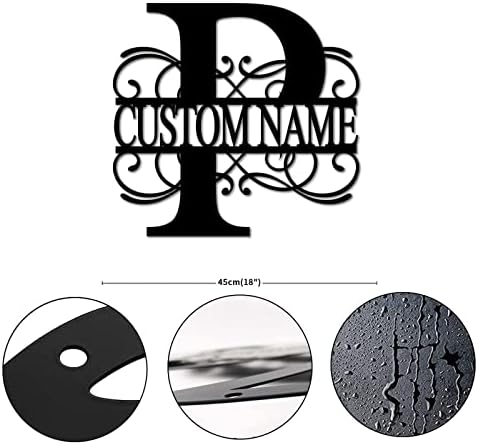 P Custom Name Initial Letter Monogram Metal Sign Decorative Iron Metal Wall Sculpture Cut Out Sign Vintage Metal Business Sign Address Sign Plaque for Dining Room Lodge Workshop Home Decor 18 Inch - Image 2