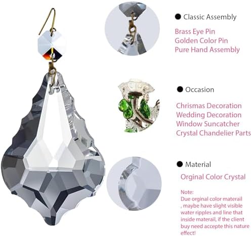 8Pcs 76mm(3.0") Clear Color Chandelier Crystals Parts Maple Leaf Prism Pendant Connected Glass Octagon Beads Chain for Chandelier Decoration, Party,Wedding Decorative (Clear Beads + Gold Plated PIN) - Image 4