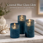 Pillar Candles Battery Operated with Timer, Coastal Candles for Blue Decor - Image 3