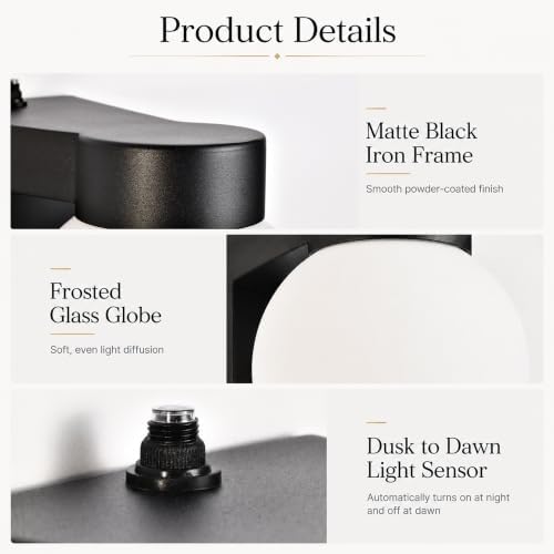 Alighting Dusk to Dawn Outdoor Wall Sconce, Black Globe Porch Light - Image 7