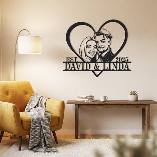 Personalized Metal Heart Sign Custom Photo Portrait Couple Name Date Wall Art Gift for Wedding Anniversary Home Decor - Image 2