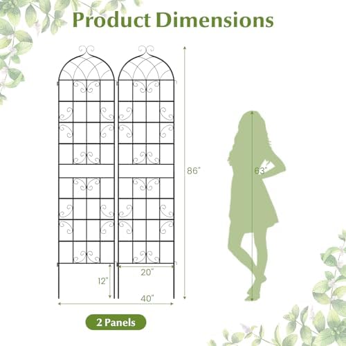 Giantex 2 Packs 86"x20" Metal Garden Trellis for Outdoor Climbing Plants, Heavy-Duty Plant Support for Vine Rose Vegetable Flower, Rustproof Black Metal Coating Patio Trellis Arch Decorative Fence - Image 2