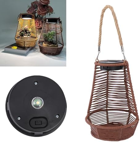 Dpofirs Hanging Rattan Lantern, Outdoor Solar Light Planter, Water Proof PC Rattan Outdoor Lantern with LED Lighting, for Garden Terrace Balcony Yard (Dark Brown) - Image 5