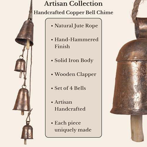 Handmade Farmhouse Vintage Decorative Bells, Hanging Witches Bells for Protection, Cow Bell Wind Chime for Outdoor Garden, Door Knob Bell for Door Opening, Witchcraft Christmas Wreaths Ornament Decor - Image 3