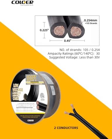 COLOER 10/2 Low Voltage Landscape Lights Wire 500ft 10 Gauge 2 Conductor - Image 3