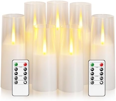 kakoya Flameless LED Candles Upgraded Realistic Flickering Flame,7Pcs Battery Operated Candles with Remote Timers,LED Pillar Candles for Home Decor,Christmas,and Parties（White） by FLAMELESSCANDLES