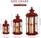 JHY DESIGN Set of 3 Decorative Candle Lanterns 20"&14"&10" H Outdoor Candle Lanterns Vintage Metal Candle Holders for Indoor, Outdoor, Parities, Garden, Porch(Red with Black Brush) - Image 3