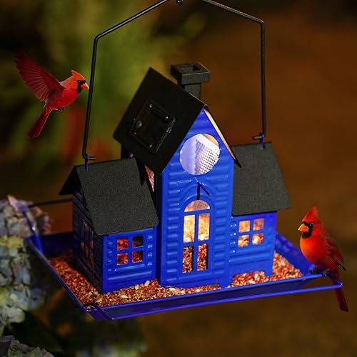 Solar Bird Feeders for Outdoors Hanging,Metal Cardinal Bird House Feeder with Solar Powered Lantern Light,Wild Cardinal Birdfeeder Waterproof Decor for Garden Yard Outside,Gift for Grandma Mom by Unknown