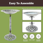Outdoor Antique-Style Bird Bath - Weather-Resistant Polyresin Basin with Vintage Design and Ground Stakes - Yard and Patio Decor by Pure Garden (Gray) - Image 5