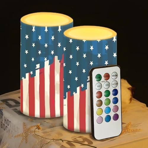The Stars and Stripes Battery Operated Flameless Candles with Color Changing Timer Remote Control LED Candles Flickering for 4th of July American Flag Patriotic Decorations - Image 4
