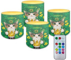 4 Pack Flameless Candles with 18-Key Remote Battery Operated Candles with Timer St Patrick's Day Flameless Pillar Tea Lights for Home Decorations, Cat Beer Shamrocks by Merkmak