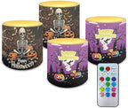 Novelty Happy Halloween Pumpkin Flameless LED Candles Electric Pillar Candle with Remote Timer Color Changing Control Long Lasting Pack of 4 for All Hallows' Eve Decor by WelcometoLuarisgur