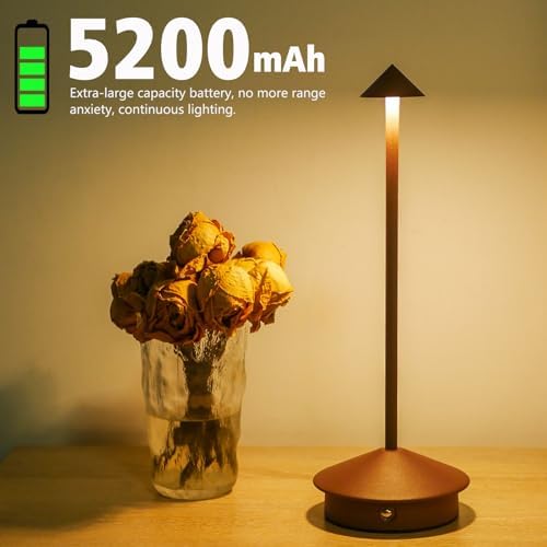 2 Pack Cordless LED Table Lamp, Rechargeable 5200mAH Battery Operated Lamp for Decor, 3 Color Stepless Dimming Desk Lamps, for Restaurant, Bedroom, Outdoor Camping, Coffee Shop, Night Light - Image 3