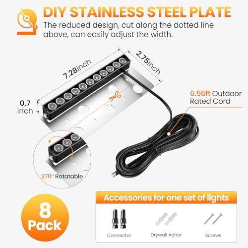 ZZXX 8 Inch Retaining Wall Lights 5W LED Hardscape Lighting 2700K 12-24V Low Voltage Step Light with Photocell Sensor IP68 Waterproof Paver Lights Outdoor for Deck Fence Patio Walls Stairs,12 Pack - Image 5