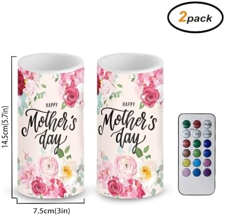 Happy Mother's Day Flameless LED Candles 2 Pcs Battery Powered Flickering Pillar Candles for Home Decor Rose Flower Blossom - Image 2