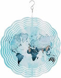 World Map Wind Spinner 12 Inch Blue Map Abstract Wind Spinners Outdoor 3D Stainless Steel Hanging Sculpture Decorations Gift for Garden Yard Porch Balcony by Prime+Leader
