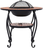 Tidyard Mosaic Fire Pit Table, 68cm Round Ceramic Steel Patio Heater with Mesh Cover and Poker for Outdoor Garden Backyard - Image 4