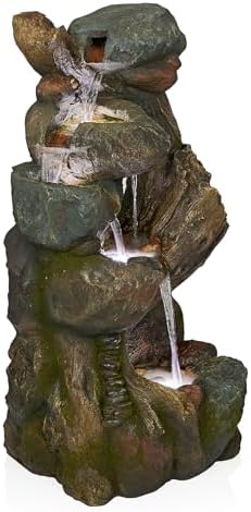 Alpine Corporation WIN1546 Outdoor Floor Rock/Tree Trunk Fountain w/LED Lights, Cascading Garden Water Fountain, 39" H, Gray - Image 3