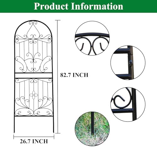 Metal Trellis 82.7" H x 26.7" W Powder-Coated Black Attractive Plant Support Garden Trellis Stylish Garden Addition Lattice Outdoor Yard Décor Roses Vine Ivy Clematis Trellises Black 1 Pack - Image 3