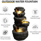 Stacked Rock Outdoor Waterfall Fountain with Warm LED Lights, 25.6" Cascading Water Feature, Weather-Resistant Resin Garden Decor, Self-Contained Pump, No Plumbing Required for Patio Yard Porch - Image 7