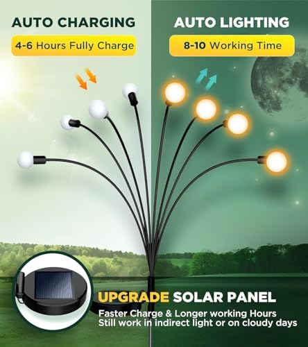 Vibrant Solar Garden Lights, Ultra Bright Solar Powered Firefly Lights Outdoor Waterproof, High Flexibility Starburst Swaying Light, 8 LED Landscape Lighting Decorative for Pathway Patio Yard - Image 4