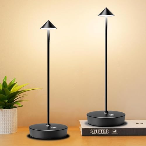 Set of 2 Cordless Rechargeable Led Table Lamp Battery Operated Light Black by Tpczqj