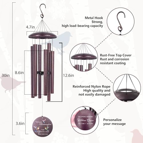 ASTARIN Personalized Memorial Wind Chime for Loss of Loved One 30/36/45 inch, Sympathy Deep Tone Wind Chimes for Mom Dad/Mother Father, Remembrance Gifts for Grief Condolence Funeral - Image 2