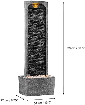 Teamson Home 38.5" Faux Slate Outdoor LED Waterfall Fountain, Gray/Black - Image 3