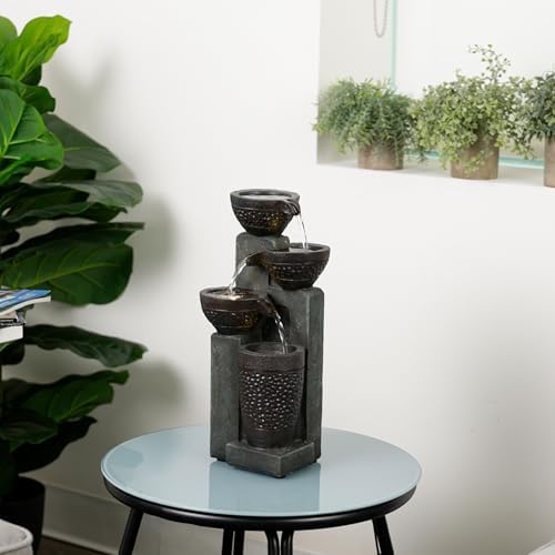 Alpine Corporatio 14" Tall Stoned Jar Cascading Water Fountain with LED Lights, Elegant Tabletop Water Feature for Home, Office, Living Room, and Bedroom Decor, Gray - Image 3