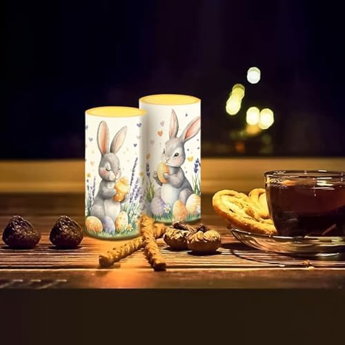 Floral Bunny Easter Egg Flameless Candles Battery Operated Candles with Timer Remote Control LED Pillar Lights for Easter Day Party Home Decorations - Image 7