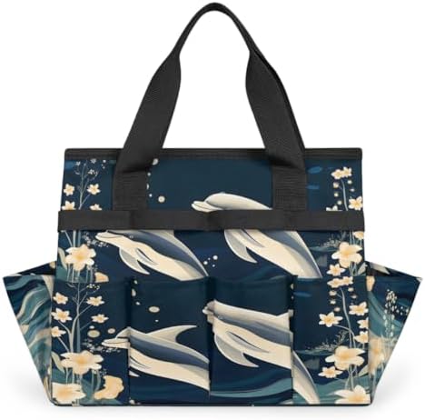 Dolphin Garden Tool Bag Organizer Heavy Duty Sea Ocean Theme Gardening Tote Bag with 10 Pockets for Women Men Gardening Gifts by Home