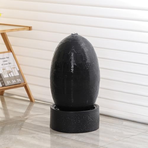 Ceramic Outdoor and Garden Fountain Home Decoration Waterfall Water Feature (Egg 12 INCH Black) - Image 3