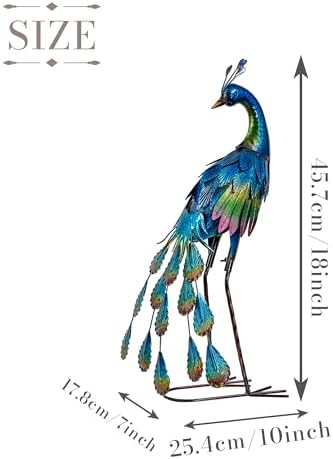 TERESA'S COLLECTIONS Garden Decor, Peacock Yard Decor, Elegant Peacock with Colorful Painting,18", Waterproof Metal Outdoor Statues, Garden Gifts, Birthday Gifts for Women Mom - Image 5