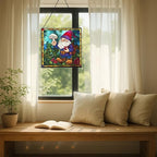 Gnome with Berry Dyes Stained Glass Suncatcher – Square Hanging Window Panel for Home, Garden, Nursery, Halloween, Christmas, Memorial Day – Whimsical Glass Art Gift for Gnome Lovers r1sbo0 - Image 7