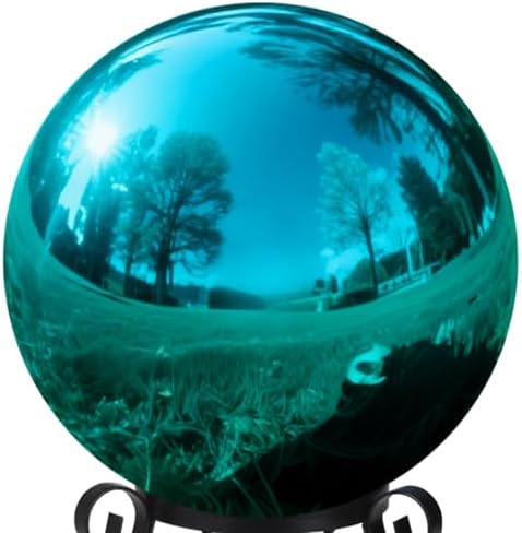 12 Inch Stainless Steel Gazing Globe, Hollow Ball Mirrored Surface Polished Shiny Sphere,Garden Stainless Steel Gazing Ball for Outdoor Lawn Pond Yard Ornament (Light Blue) by Unknown