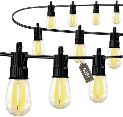 Outdoor String Lights LED Patio-Light,63Ft Waterproof Dimmable Porch Lights with 22 Shatterproof S14 Bulbs,Outside Hanging Light Connectable Lighting for Backyard Yard Gazebo Party Garden Bistro by LicooprDecorationYourLife