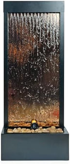 Alpine Corporation 48" Tall Indoor Modern Wall Mounted Zen Mirror Waterfall Floor Fountain with Stones and LED Lights Decor for Office, Living Room, Entryway, Bronze - Image 2