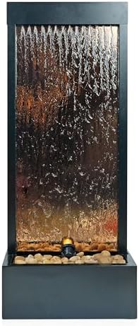 Alpine Corporation 48" Tall Indoor Modern Wall Mounted Zen Mirror Waterfall Floor Fountain with Stones and LED Lights Decor for Office, Living Room, Entryway, Bronze - Image 2