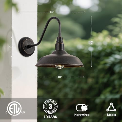 Gooseneck Outdoor Light Fixture, 10" Dome Exterior Farmhouse Lights for Barn, Bronze Porch Lighting, Gooseneck Wall Sconce for Patio Garage House - Image 6