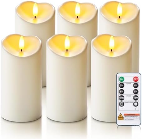Homemory Waterproof Candles Outdoor, 6 Pack 3"x6" Flameless LED Pillar Candles with Remote & Timer, Battery Operated Flickering Candles for Patio, Garden, Lantern, Outdoor Decor by Homemory