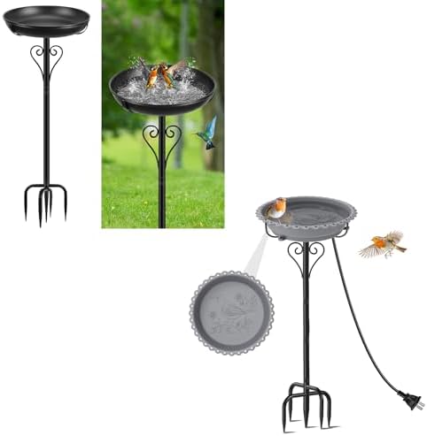 Metal Bird Bath for Outside,Heated Bird Bath for Winter with 5-Prong Base for Garden Patio Yard Lawn by ODSNANIE
