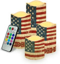 Retro American Flag Flameless Candles with Remote Timer Battery Operated Fake Candles Color Changing Electric Pillar LED Candles Bulk Set of 4 by Uorisanigo