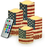 Retro American Flag Flameless Candles with Remote Timer Battery Operated Fake Candles Color Changing Electric Pillar LED Candles Bulk Set of 4 by Uorisanigo